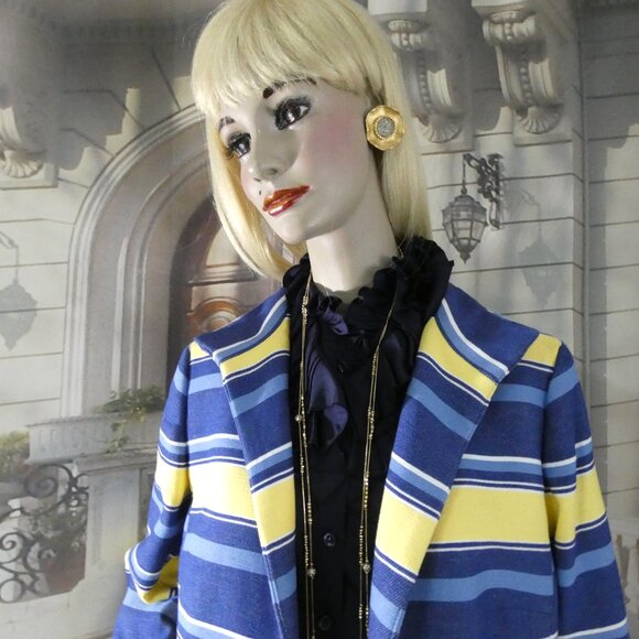 Talbots Blazer Size 14 Blues and Yellow Horiz Stripes Cotton Blend Totally Lined - Picture 13 of 15